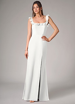 Azazie Callie Bridesmaid Dresses White Mermaid Side Slit Chiffon Convertible Dress image4