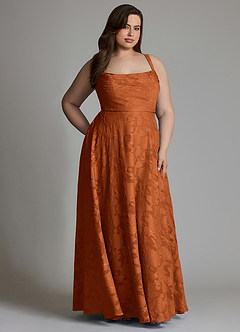 Azazie Shaude Bridesmaid Dresses Burnt Orange A-Line Pleated Floral Burnout Dress image13