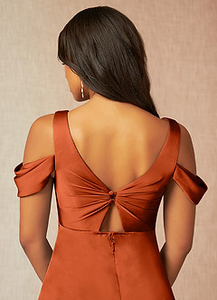 Azazie Rhea Maternity Bridesmaid Dresses A-Line Off-The-Shouler Pleated Stretch Satin Floor-Length Dress image7