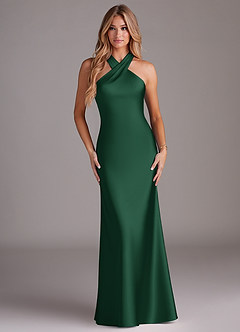 Azazie Doretta Vestidos de damas de honor Vestido de Verde Oscuro de Satén Elástico de Corte Sirena con Plisado image1