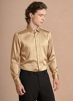 front Julian Champagne Stretch Satin Dress Shirt