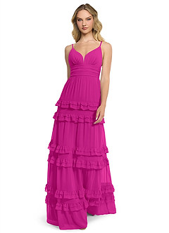 Azazie Rachel Bridesmaid Dresses Fuchsia A-Line Chiffon Dress image1