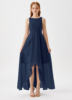 Azazie Lizette Junior Dark Navy A-Line Pleated Chiffon Dress image3