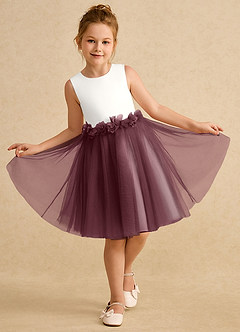 Azazie Louisa Flower Girl Dresses Ivory Sangria A-Line Sleeveless Tulle Dress image4
