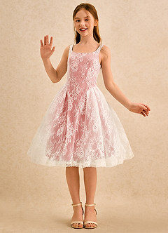 Azazie Cubbie Girls Formal Flower Girl Dresses Salmon Pink A-Line Lace Dress image5