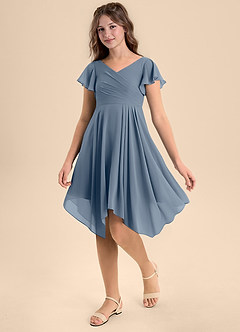 Azazie Janeaurelia Junior Abito A-Line in Chiffon Plissettato Crepuscolo image3