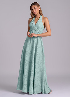 Azazie Tessie Bridesmaid Dresses Mist A-Line Pleated Floral Burnout Dress image4
