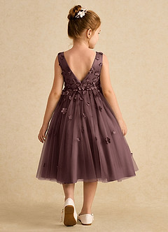 Azazie Lana Flower Girl Dresses Espresso A-Line Sleeveless Matte Satin Dress image2