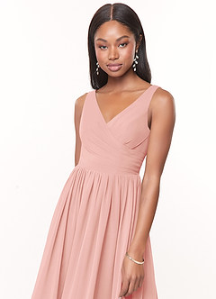 Azazie Keyla Bridesmaid Dresses Rosette A-Line V-Neck Pleated Chiffon Dress image5