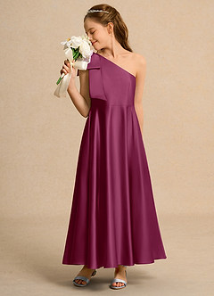 Azazie Guppy Girls Formal Flower Girl Klänningar Klänning A-Line i Matt satäng One-shoulder image4