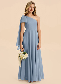 Azazie Averie Junior Dusty Blue A-Line Pleated Chiffon Dress image6