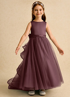 Azazie Lior Flower Girl Dresses Sangria Ball-Gown Pleated Tulle Dress image6