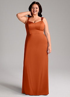 Azazie Denice Robes de demoiselle d'honneur Robe Fourreau en Satin extensible Plissée Orange Brûlée image9