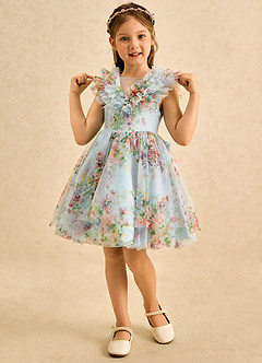 Azazie Sprinkles Flower Girl Dresses Sky Blue Ball-Gown Bow Chiffon Dress image3