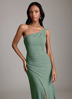 Azazie Madelyn Bridesmaid Dresses Eucalyptus Mermaid One Shoulder Chiffon Convertible Dress image8
