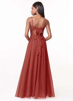 Azazie Zeya Brautjungfernkleider A-Linie V-Hals Gefaltet Chiffon Kleid Terrakotta image3