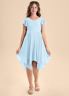 Azazie Janeaurelia Junior Sky Blue A-Line Pleated Chiffon Dress image6