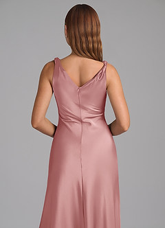 Azazie Nerine Bridesmaid Dresses Dusty Rose A-Line Pleated Stretch Satin Dress image2
