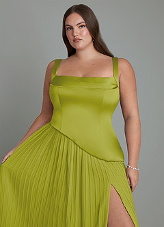 Azazie Stephanie Bridesmaid Dresses Lemongrass A-Line Pleated Stretch Satin Dress image9