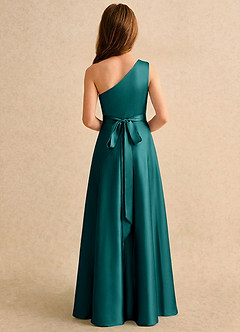 Azazie Puddles Girls Formal Abiti da Ragazza di Fiori Abito A-Line in Raso Elasticizzato Monospalla Verde Pavone image2