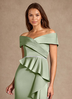 Azazie Dareia Mother of the Bride Dresses Dusty Sage Mermaid Off the Shoulder Stretch Satin Dress image9