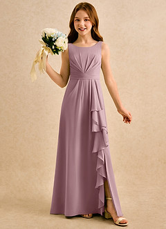 Azazie Chibi Girls Formal Blumenmädchenkleider A-Linie Plissee Chiffon Kleid Altrosa image1