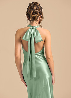 Azazie Velli Robes de demoiselle d'honneur Robe Fourreau en Satiné métallisé Col Haut Matcha image6