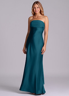 Azazie Ailanie Brudtärnklänningar Klä av Tubklänning i Stretch Satin Axelbandslös Bläckblå image1