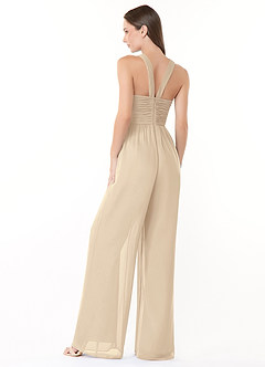 Azazie Berdie Bridesmaid Dresses Champagne Halter Chiffon Jumpsuit image4