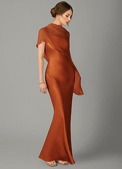 Azazie Jaleesa Bridesmaid Dresses Cinnamon Sheath High Neck Stretch Satin Dress image3