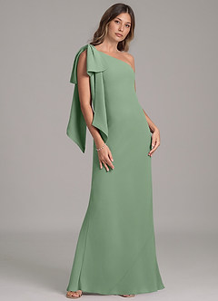 Azazie Capri Bridesmaid Dresses Matcha A-Line One Shoulder Chiffon Dress image4