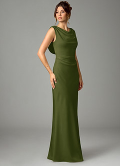 Azazie Kieryn Bridesmaid Dresses Bright Olive Mermaid Pleated Stretch Satin Dress image4