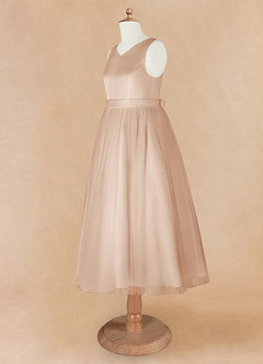 Azazie Marlee Flower Girl Dresses English Rose A-Line Pleated Matte Satin Dress image9