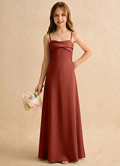 Azazie Mirabella Girls Formal Jurken voor bloemenmeisjes Kolom Jurk van Stretch Satijn Sweetheart-halslijn Terracotta image5