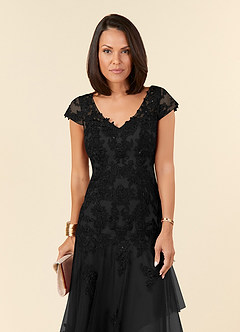 Azazie Romy Mother of the Bride Dresses Black Mermaid V-Neck Sequins Tulle Dress image5