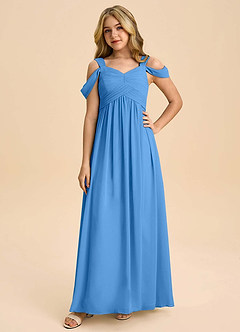 Azazie Lianne Junior Blue Jay A-Line Off the Shoulder Chiffon Dress image3