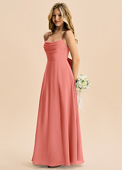 Azazie Bear Junior Vestido de Rosa Salmón de Gasa de Corte en A con Plisado image5