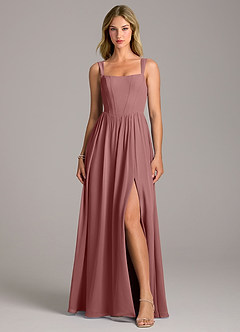 Azazie Rosaline Bridesmaid Dresses Desert Rose A-Line Side Slit Chiffon Dress image4