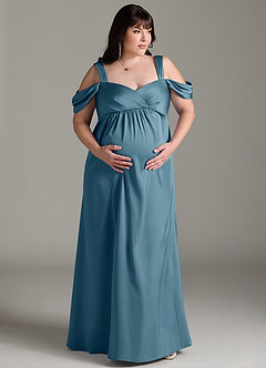 Azazie Rhea Maternity Bridesmaid Dresses A-Line Off-The-Shouler Pleated Stretch Satin Floor-Length Dress image8