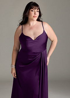 Azazie Brielle Bridesmaid Dresses Grape A-Line Cowl Spaghetti Straps Stretch Satin Dress image11