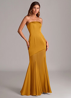 Azazie Uma Abiti da Damigella Abito Convertibile Sirena in Chiffon Senza Cinturino Caramello image3