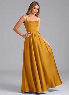 Azazie Elita Bridesmaid Dresses Butterscotch A-Line Pleated Stretch Satin Dress image3