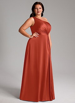 Azazie Brooke Bridesmaid Dresses Rust A-Line One Shoulder Stretch Satin Dress image10