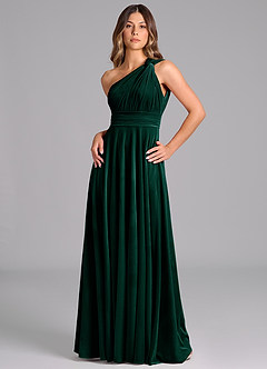 Azazie Charlize Bridesmaid Dresses Emerald A-Line One Shoulder Velvet Dress image5
