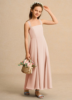 Azazie Tater Junior Formal Jurken voor bloemenmeisjes A-Lijn Jurk van Chiffon Geplooid Engelse Roos image3