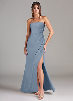 Azazie Aliani Jurken voor bruidsmeisjes Converteerbaar Jurk van Chiffon met Kolom Strapless Stoffig Blauw image1