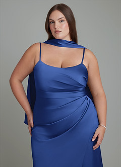 Azazie Calandra Bridesmaid Dresses Royal Blue Sheath Pleated Stretch Satin Dress image8