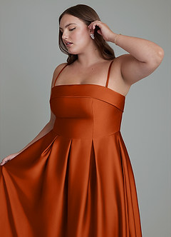 Azazie Lucienne Bridesmaid Dresses Burnt Orange A-Line Strapless Stretch Satin Convertible Dress image14