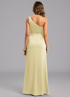 Azazie Feby Final Sale Lemon Sorbet A-Line One Shoulder Stretch Satin Dress image2