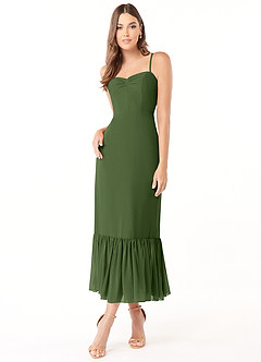 Azazie Justina Bridesmaid Dresses Olive A-Line Sweetheart Neckline Chiffon Dress image1